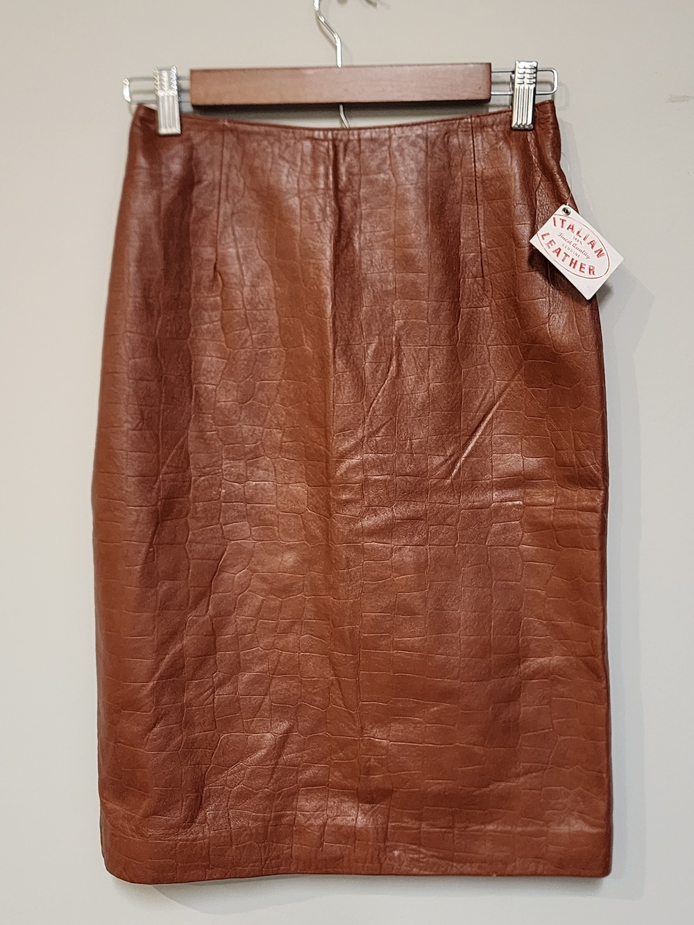 Vintage Wilsons Leather Pencil Skirt Italian Leather Alligator Print Small 2